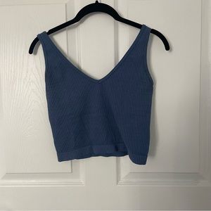 Free People Ribbed Cropped Tank Top Blue Size Medium